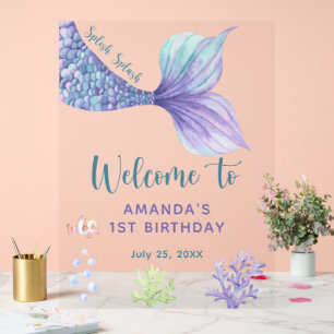 海の歓迎の下で人魚の誕生日パーティー アクリルサイン