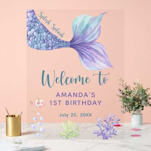 海の歓迎の下で人魚の誕生日パーティー アクリルサイン (ウェディング)