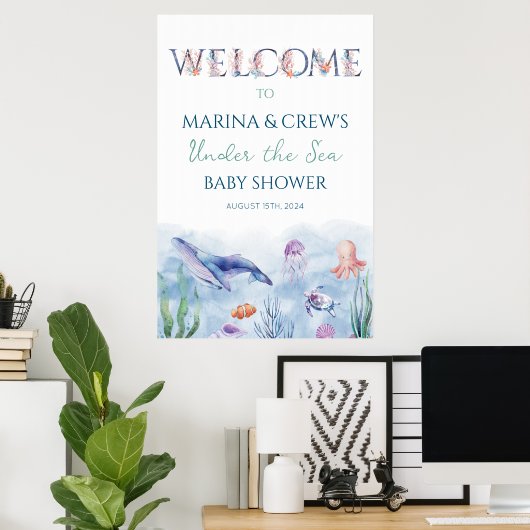 海の歓迎の看板のポスターの下で ポスター (ホームオフィス)