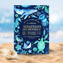 海の水の下でクジラの海馬クラゲ 箔シーズンカード