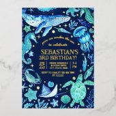 海の水の下でクジラの海馬クラゲ 箔シーズンカード (正面)