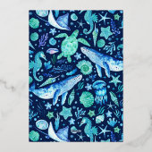 海の水の下でクジラの海馬クラゲ 箔シーズンカード (裏面)