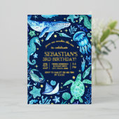 海の水の下でクジラの海馬クラゲ 箔シーズンカード (立ち正面)