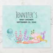 海の水の下でマーメイド&クラゲ スパークリングワインラベル (シングルラベル)