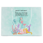 海の水の下で人魚&クラゲLarg ラージペーパーバッグ (正面)