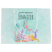 海の水の下で人魚&クラゲLarg ラージペーパーバッグ (裏面)