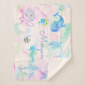 海の水の下にかわいいモノグラム シェルパブランケット (正面)