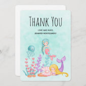 海の水の下にかわいい人魚ありがとう サンキューカード (正面/裏面)