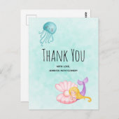 海の水の下にかわいい人魚ありがとう ポストカード (正面/裏面)