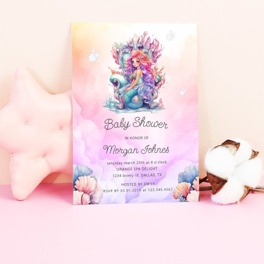 海の水の下にかわいい人魚の赤ちゃんシャワー 招待状