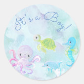 海の水の下にかわいい男の子シール ラウンドシール (正面)