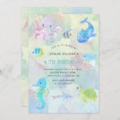 海の水の下にかわいい色の誕生日招待状 招待状 (正面/裏面)