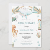 海の水の下のクジラ赤ちゃんシャワー 招待状 (正面)