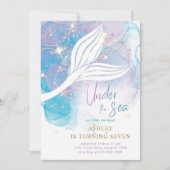 海の水の下のマーメイドカラー誕生日 招待状 (正面)