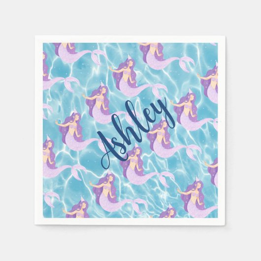 海の水の下の人魚の色の海子供のパーティー スタンダードカクテルナプキン (正面)