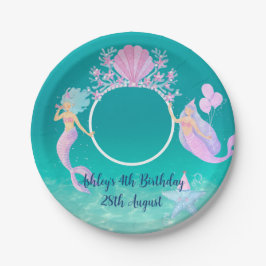 海の水の下の人魚の色の海子供のパーティー ペーパープレート