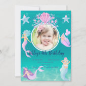 海の水の下の人魚の色の海子供のパーティー 招待状 (正面)