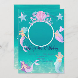海の水の下の人魚の色の海子供のパーティー 招待状