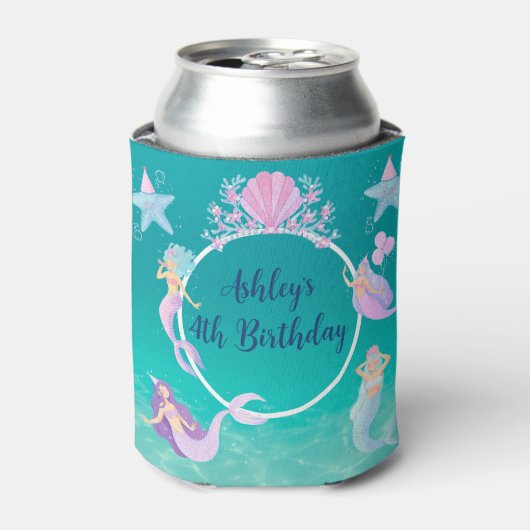 海の水の下の人魚の色の海子供のパーティー 缶クーラー (缶正面)