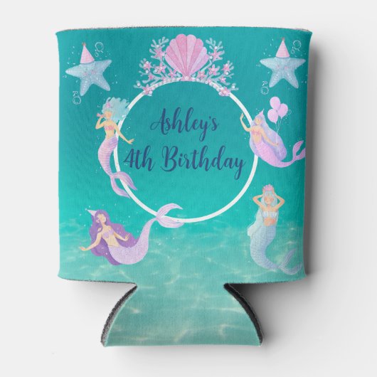 海の水の下の人魚の色の海子供のパーティー 缶クーラー (正面)