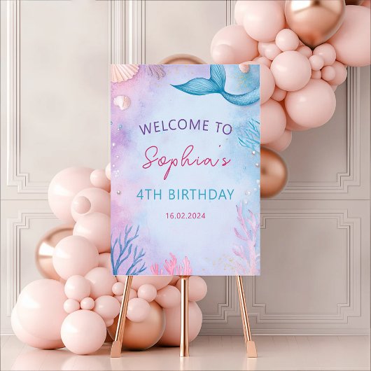 海の水の下の人魚の色誕生日歓迎 ポスター