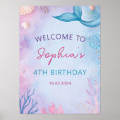 海の水の下の人魚の色誕生日歓迎 ポスター (正面)