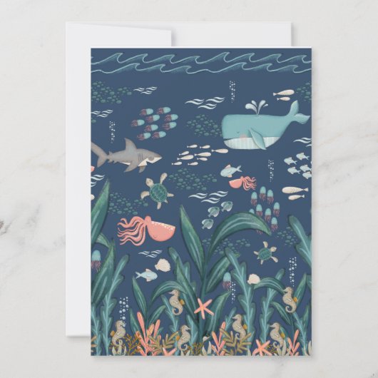 海の水の下の双子の色オベビー赤ちゃんシャワー 招待状 (裏面)