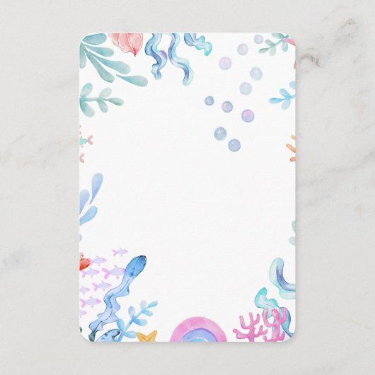 海の水の下の可愛い人魚のカラーベビーシャワー エンクロージャーカード (裏面)