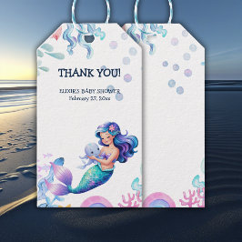 海の水の下の可愛い人魚のカラーベビーシャワー ギフトタグ