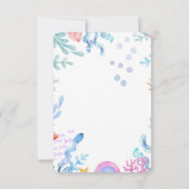 海の水の下の可愛い人魚のカラーベビーシャワー サンキューカード (裏面)