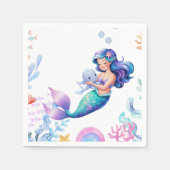 海の水の下の可愛い人魚のカラーベビーシャワー スタンダードカクテルナプキン (正面)
