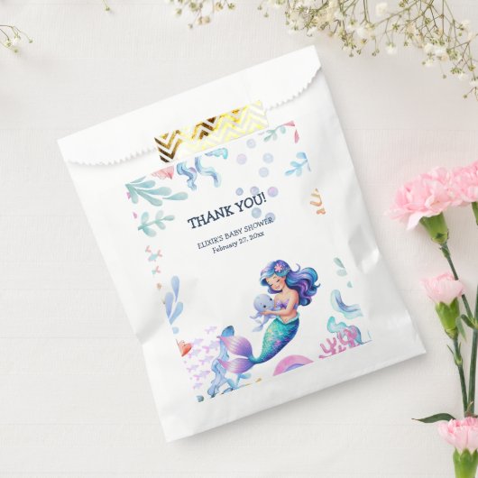 海の水の下の可愛い人魚のカラーベビーシャワー フェイバーバッグ (封をした状態)