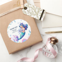 海の水の下の可愛い人魚のカラーベビーシャワー ラウンドシール