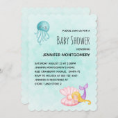 海の水の下の可愛い人魚のカラーベビーシャワー 招待状 (正面/裏面)