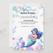 海の水の下の可愛い人魚のカラーベビーシャワー 招待状 (正面)