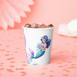 海の水の下の可愛い人魚のカラーベビーシャワー 紙コップ