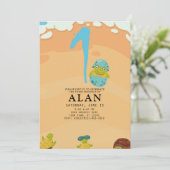 海の水の下の最初の誕生日の色の亀 招待状 (スタンド正面)