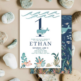 海の水の下の最初の誕生日クジラ 招待状