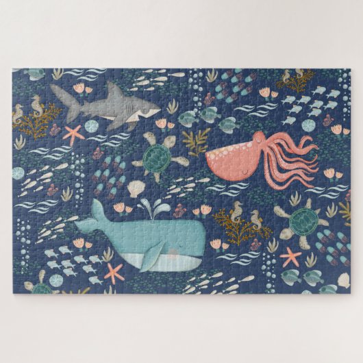 海の水の下の色の海動物の芸術 ジグソーパズル (横)