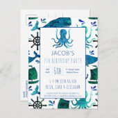 海の水の下の色タコ誕生日 航海の インビテーションポストカード (正面/裏面)