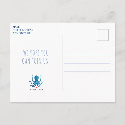 海の水の下の色タコ誕生日 航海の インビテーションポストカード (裏面)