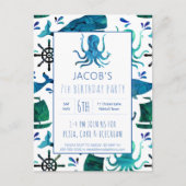 海の水の下の色タコ誕生日 航海の インビテーションポストカード (正面)