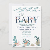 海の水の下のQRコードああ赤ちゃんシャワー 招待状 (正面)