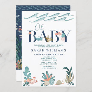 海の水の下のQRコードああ赤ちゃんシャワー 招待状