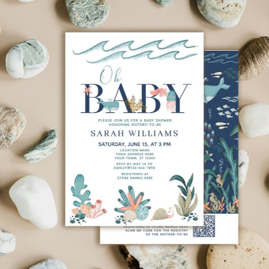 海の水の下のQRコードああ赤ちゃんシャワー 招待状