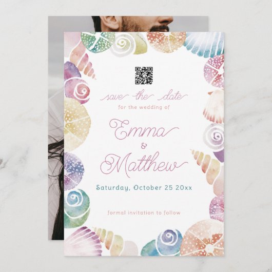 海の水の色お洒落の下の写真とQR セーブザデート (正面/裏面)