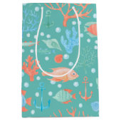 海の水の色のパターンの下 ミディアムペーパーバッグ (正面)