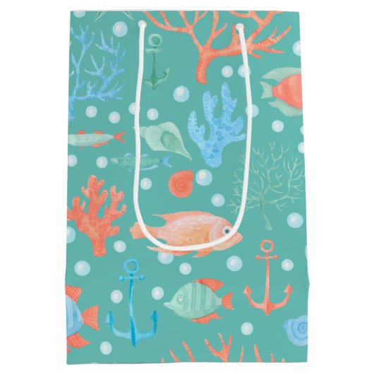 海の水の色のパターンの下 ミディアムペーパーバッグ (裏面)