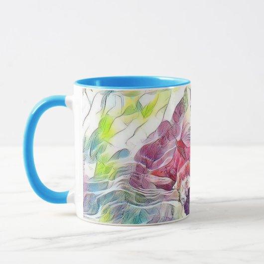 海の水の色のピンクの絵を描貝殻 マグカップ (左)