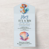 海の水の色のベビーシャワーの下 オールインワン招待状 (内側)